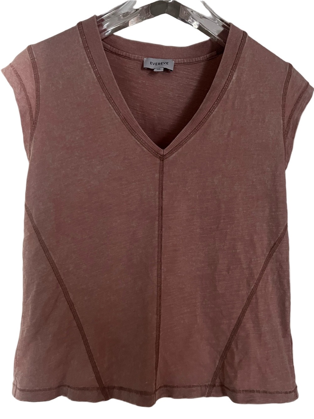Evereve V-Neck Cap Sleeve Top Mineral-Washed Mauve Tone - Size XS